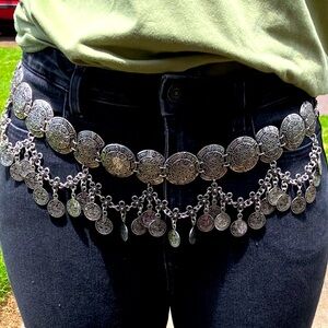 Boho Vintage Silver Metal Coin Belt
